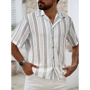 Likeshop - Camisa De Punto Hombre Manga Corta Tejida Hilo Moda Tendencia 0284