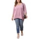 thumbnail image 2 of GRACE & GRANDEUR Blusas de Talla Grande para Mujer con Cuello Redondo Suelto Casual Túnica de Manga 3/4 con Dobladillo Alto Bajo Cruzado 3X Rosa Fucsia, 2 of 6