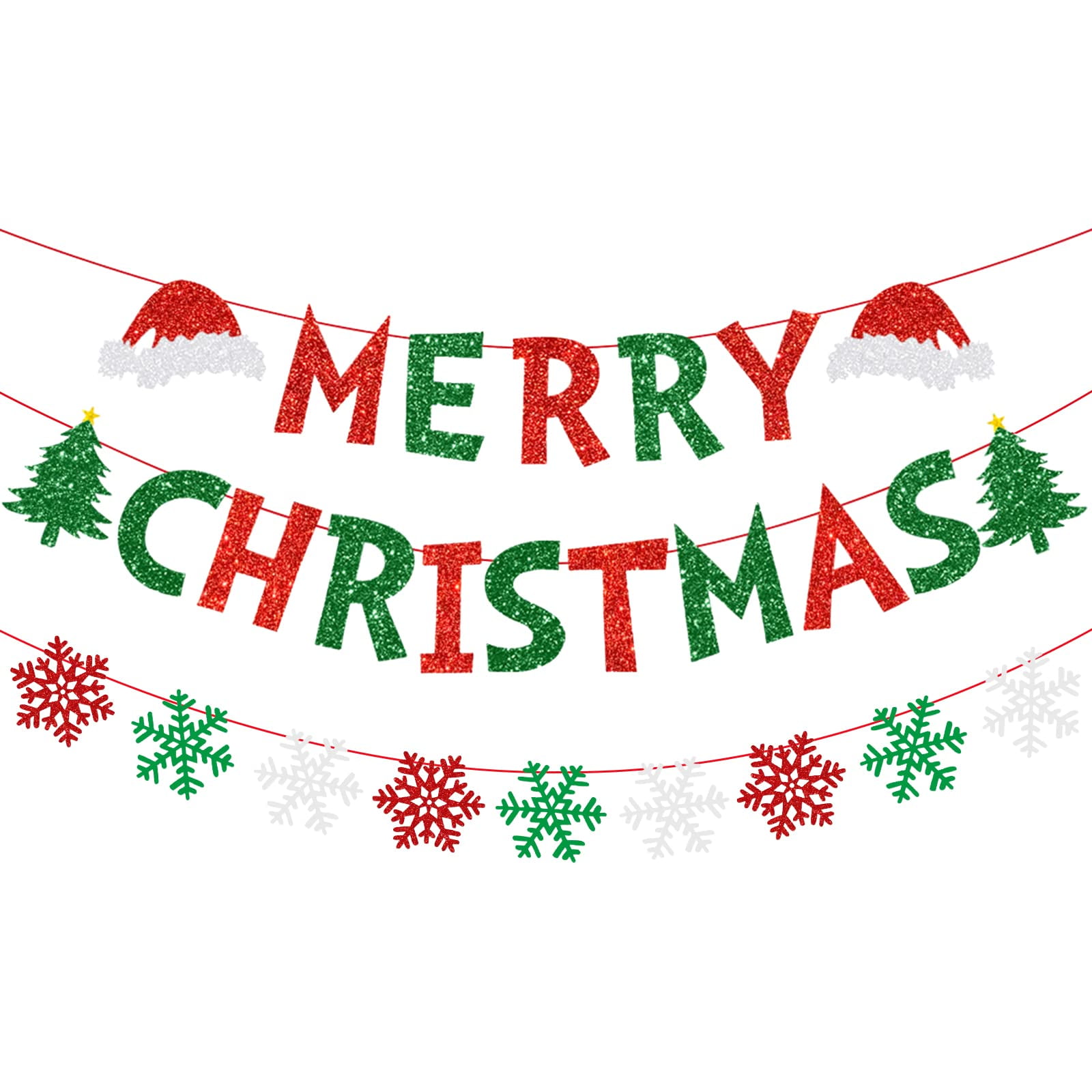 Guirnalda Peclek Feliz Navidad En Papel Brillante Rojo Y Verde