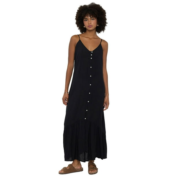 Vestido Mujer Largo Corte Asimétrico Negro Corona