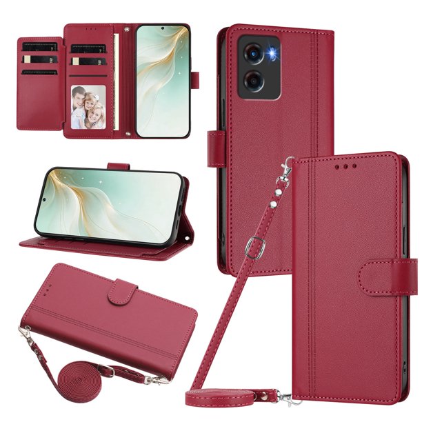 Funda Billetera de Cuero Sintético para Motorola MOTO G05/MOTO E15, Rojo