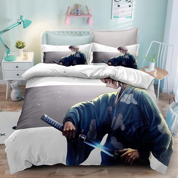 Be-d Duv-et Cove-r Anime Ca-rtoon Demon-Sl-ayer Bedding -Sets 3D Lightw-eight 3-Piece- Comforter Sets 1 Duvet C-over and 2 Pill-ow Shams for Boys Girl