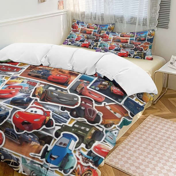 Many Cars Lightning Mcqueen Comforter Set Soft 3 Pcs Twin Bedding Sets Thicken for All Season