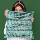 thumbnail image 3 of Cojín Plutus, piel sintética de sherpa, lujoso, doble cara, color verde azulado, 3 of 7