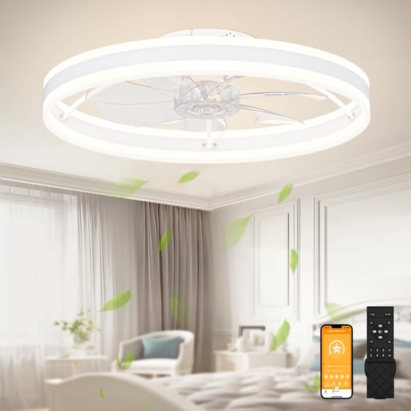 Ventilador de techo VOLISUN de 60 cm, montaje al ras, luz LED y control remoto