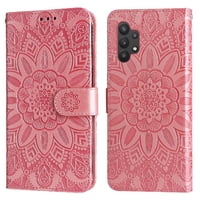 Funda Tipo Cartera Foxdock Para Samsung Galaxy A32 5G , Diseño Girasol En Relieve, Cuero Pu, Cierre Magnético, Soporte Y Tarjetero