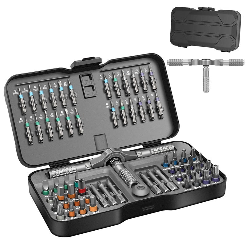 Jenabom - Juego De Destornilladores De Trinquete 66 En 1, Con Cabezal Magnético Multicabezal Y Mango De Trinquete Desmontable, Ideal Para Reparaciones Manuales.