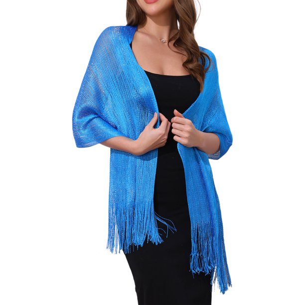 INSPIRE CHIC Mujeres Chales y Envolturas para Vestidos de Noche Brillante Brillante Brillante Elegante para Fiesta de Boda Azul(Plata) 74.8"x17.7"(LxW)
