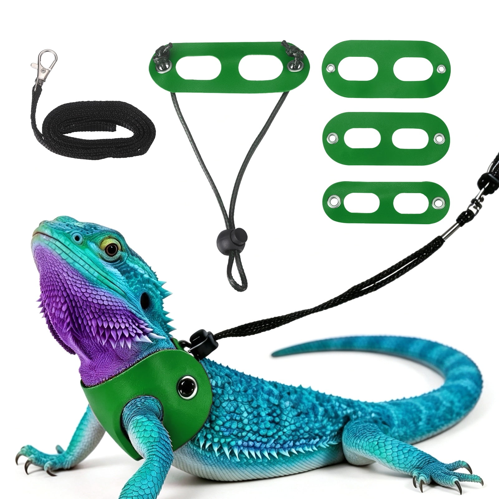 Arnés de Correa para Lagarto Barbudo Uxcell, Arnés de Dinosaurio para Lagarto Ajustable con Cuerda de Tracción de Cuero Suave (S/M/L, 3 Piezas, Verde), para Lagarto Barbudo Reptil Ardilla Rata