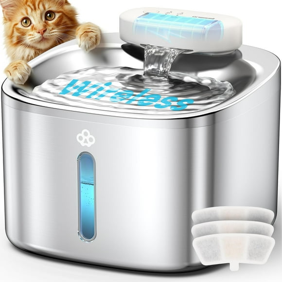 Fuente de agua Cat Oneisall de acero inoxidable, 3,5 L, inalámbrica