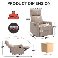 M&Ms - Heat Massage Manual Recliner Chair With Rocker And Swivel In Fabric For Living Room, Khaki