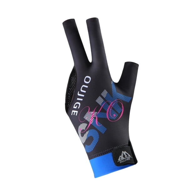 Guante de billar de 3 dedos, guante deportivo para taco de billar, resistente al desgaste, ajustable, accesorios de billar para adultos, cómodo guante Negro Azul