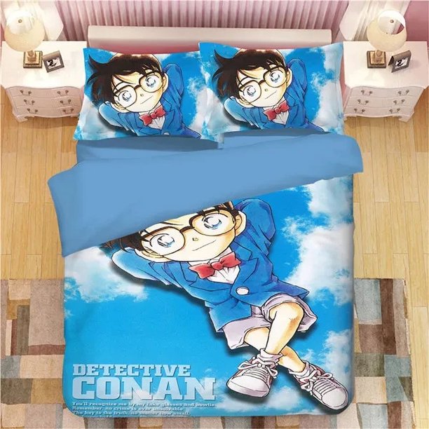 x979 Bed SheetsDetective Conan Bedding Anime New Cartoon bedclothes Character Sets Twin Size Duvet Cover Pillowcase Home Textiles 3-Piece Bedding Set (1 Duvet Cover + 2 Pillow Shams) nj979