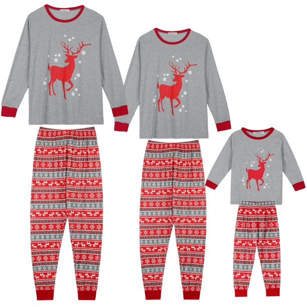 INSPIRE CHIC Conjunto de Pijama de Navidad con Estampado de Ciervo de Manga Larga para la Familia con Pantalones de Cintura Elástica Mujer S Rojo