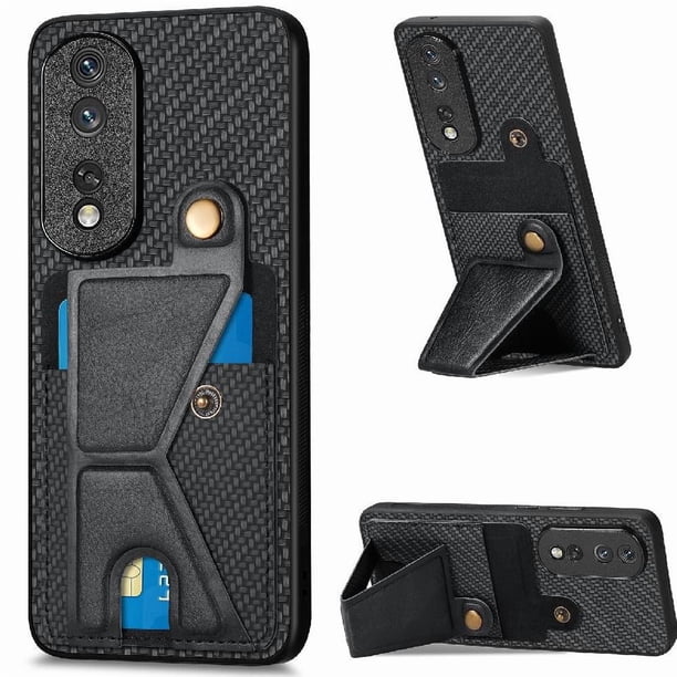 Funda Resistente para Honor 80 Pro con Tarjetero y Soporte, Diseño Magnético Negro