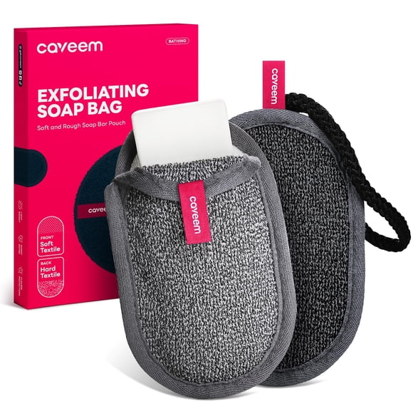 Bolsa ahorradora de jabón CAVEEM de doble cara exfoliante, 2 unidades