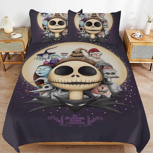 Juego de ropa de cama de Pesadilla antes de Navidad Funda nórdica Ropa de cama de dibujos animados cómoda y ligera 3 piezas (elija entre