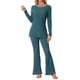 thumbnail image 1 of INSPIRE CHIC Conjunto de Salón de Punto Acanalado para Mujer, Conjunto de Pijama de Dos Piezas con Top de Manga Larga y Pantalones, S Azul Pavo Real, 1 of 6
