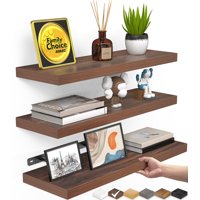 Set De 3 Repisas Flotantes Bayka De Madera Rústica Nogal 40 Cm