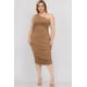 thumbnail image 1 of Vestido Midi Ajustado de Talla Grande con un Hombro Fruncido en Color Liso Sexy, 1 of 5