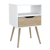 Fmfurniture - Velador 1 Cajon 40X63X35 Cm Fm-015B - Blanco / Café Claro