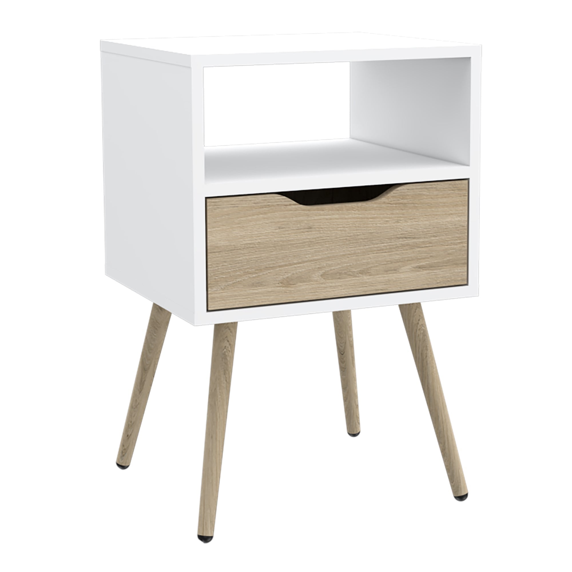 Fmfurniture - Velador 1 Cajon 40x63x35 Cm Fm-015b - Blanco / Café Claro