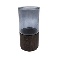 Fliperex - Florero Decorativo De Vidrio Liso Tonos Gris Con Base Madera Gris Oscuro