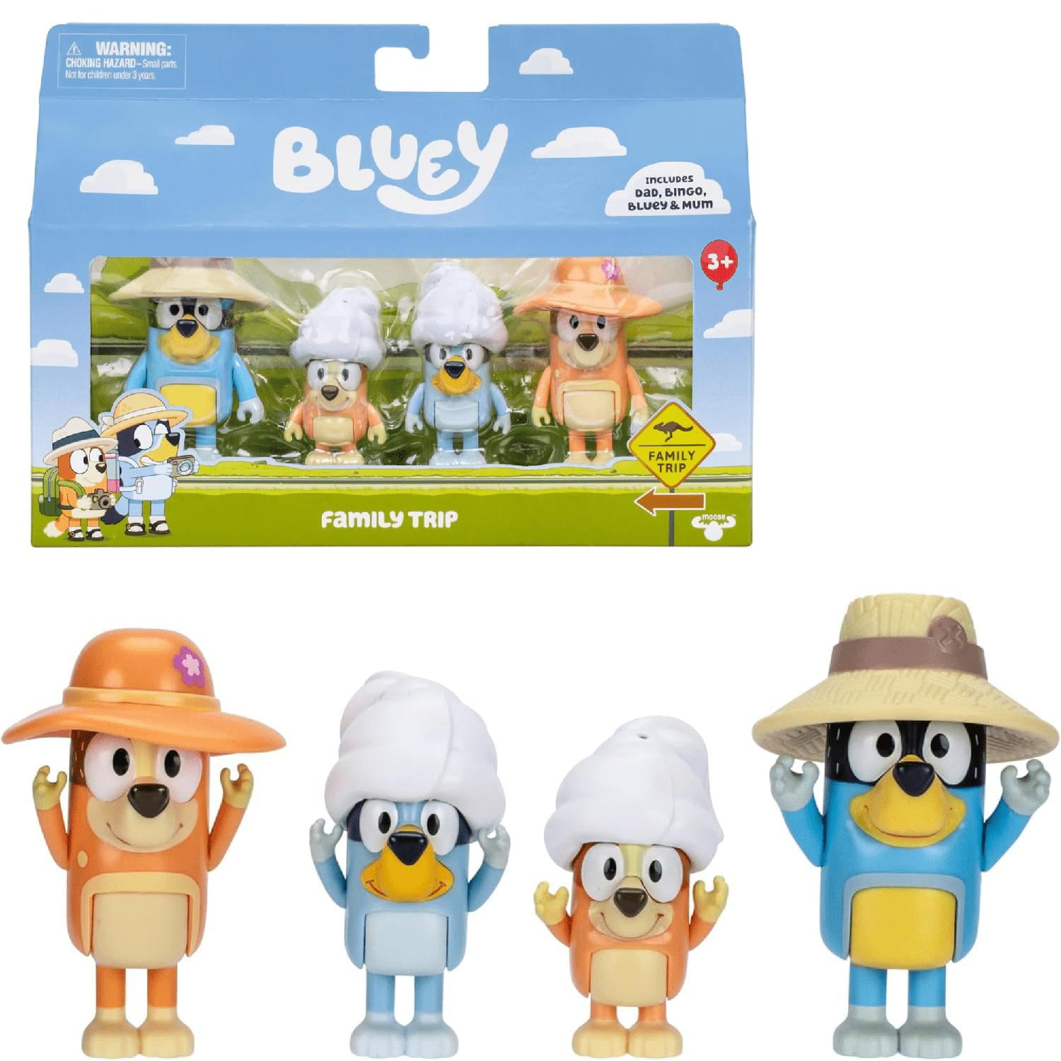 Bluey Pack 4 Figuras De 6 Cm. Viaje Familiar Celeste