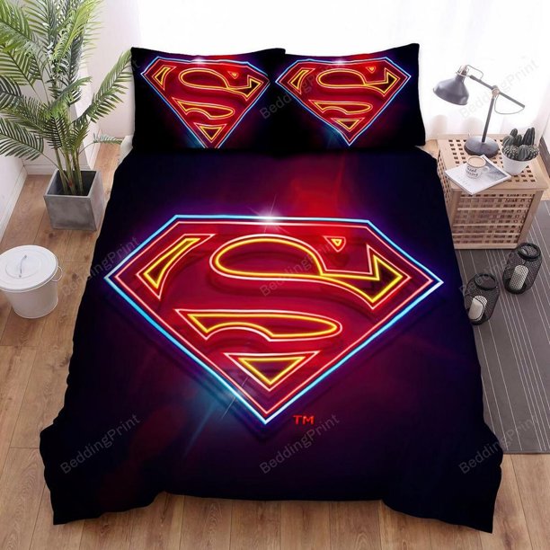Symbols Of Hope Superman Neon Quilt Duvet Cover Set Bed Linen Cover3-Piece Bedding Set (1 Duvet Cover + 2 Pillow Shams)