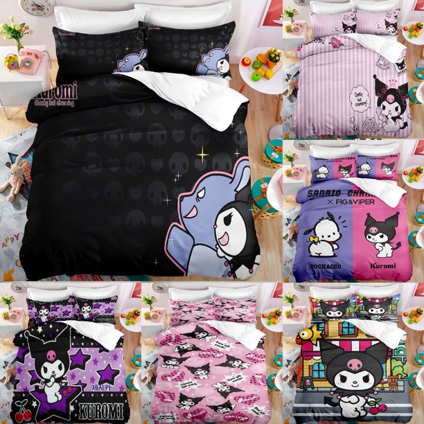 SanrioKuromi Bedding Set Melody Cute Duvet Cover Pillow Cover Children's Bed Two Bedroom Decoration Three Piece Set Bed Sheets