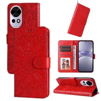 Funda Tipo Cartera Foxdock Para Huawei Nova 14 , Diseño Girasol En Relieve, Cuero Pu, Cierre Magnético, Soporte Y Tarjetero