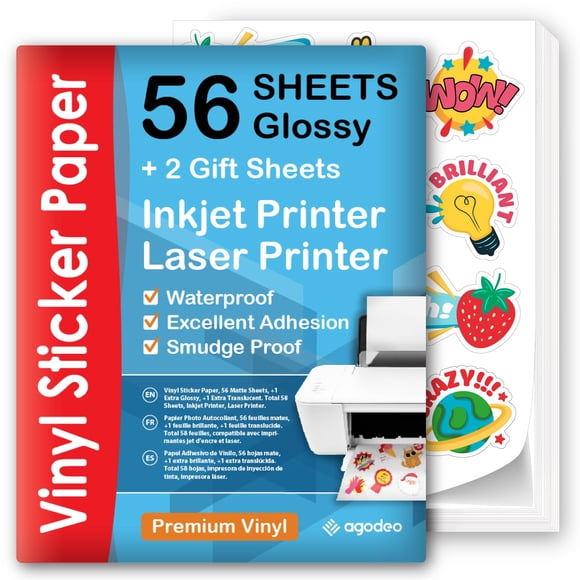 Papel vinilo adhesivo AgoDeo 56 hojas brillantes e impermeables