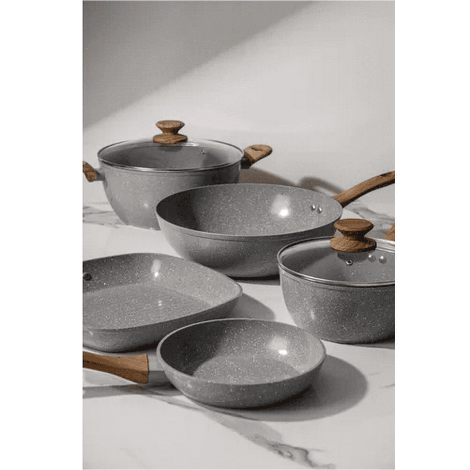 Genérico - Batería De Cocina De 5 Piezas, Antiadherente, Cerámica Marmolada