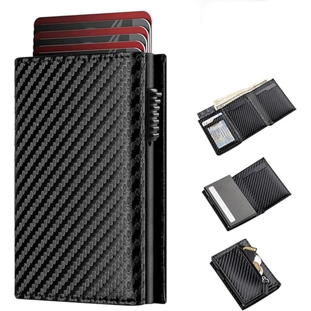Cartera para Hombre, Billetera Hombre de Cuero Genuino con RFID Bloqueo, Carteras Minimalista Plegable con Ranuras para Tarjetas