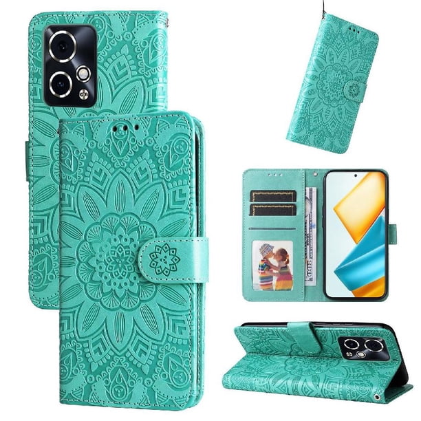 Funda tipo cartera FOXDOCK para Honor 90 GT , diseño girasol en relieve, cuero PU, cierre magnético, soporte y tarjetero