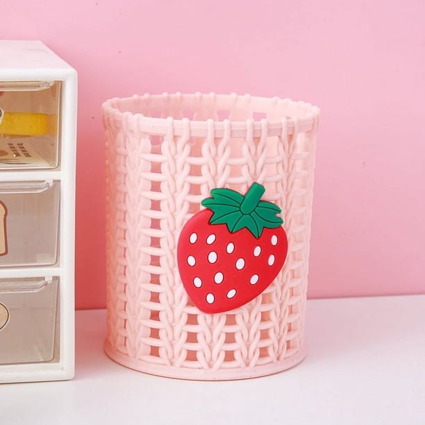 Cute Cartoon Rattan Pen Holder - Perfect Desktop Organization for Students and Makeup Brush Storage