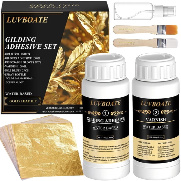 Set de adhesivo para dorado LUVBOATE 100 ml, hoja de oro a base de agua