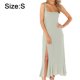 thumbnail image 2 of Vestido de dama de honor elegante de verano para mujer, con escote cuadrado, volantes, sin mangas, informal, largo, con abertura, verde, 2 of 7