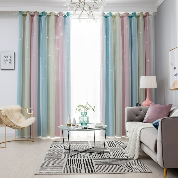 Habitación infantil decorada dormitorio de niñas, cortinas rosa morado verde para habitación infantil, cortinas para habitación de niñas, cortinas para ventana y pared