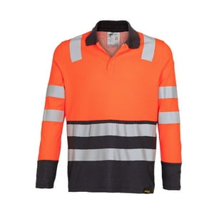 T-World - Polera Polo Hibrida Hi-Vis Bi Color Manga Larga Hombre Naranjo