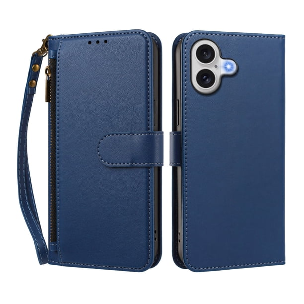 Funda Tipo Billetera para iphone17 con Soporte y Bolsillo con Cierre Azul profundo