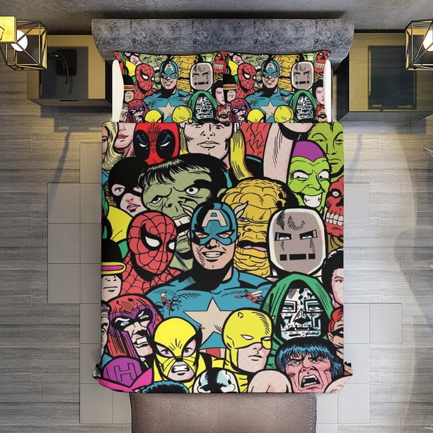 Spider-Man 3 Piece Sets Full/Queen Size - Reversible Microfiber Quilts with 2 Shams Soft Lightweight Bedspread Coverlet Comforter for All Season Bed Sheets