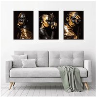 Genérico - Cuadros Decorativos Chicas Africanas Doradas Pack X 3 Uds 35X50 Cm C/U