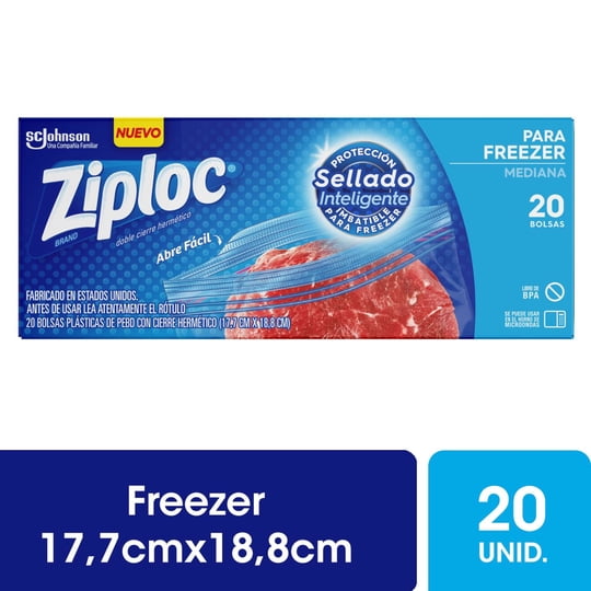 Bolsas Herméticas Doble Cierre Para Freezer Medianas 17,7 Cm X 18,8 Cm 20 Un Ziploc