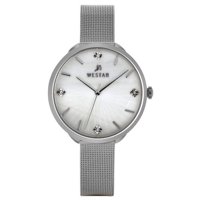 Westar - Reloj Zing Con Acentos De Cristal Malla Acero Inoxidable Esfera Blanca Nácar Cuarzo Para Mujer De 38.5 Mm