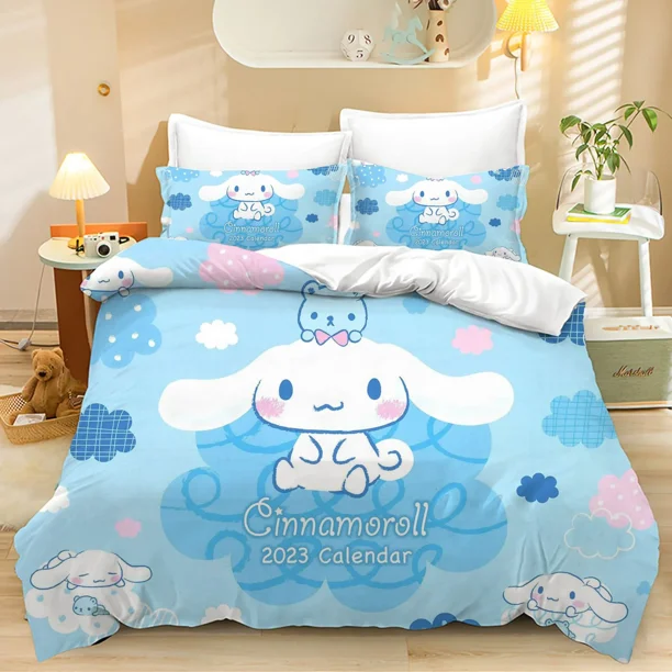 Cinnamoroll Cute Bed Duvet Cover Funny Anime Cartoon Bedding Sets Lightweight 3 Piece Comforter Sets