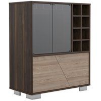 Fmfurniture - Bar Bajo 2 Puertas 8 Botelleros Fm-003O Café Oscuro Y Café Claro