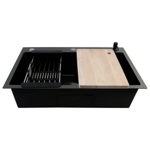 Lavaplatos Americano Con Canasto Y Tabla Joytek Negro 75X45X19 Cm