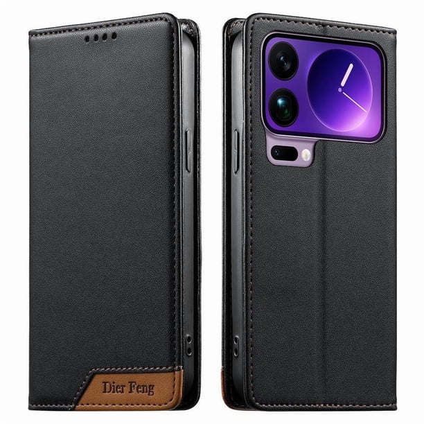 Funda Tipo Cartera de Cuero Sintético para XIAOMI 17 Pro Bloqueo RFID, con Ranuras para Tarjetas y Bolsillo para Efectivo, Cierre Magnético Fuerte Negro
