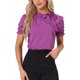 thumbnail image 1 of INSPIRE CHIC Blusas de Mujer de Color Sólido con Lazo en el Cuello, Mangas Cortas, para Regreso a Clases y Uso en el Trabajo, Magenta L, 1 of 6